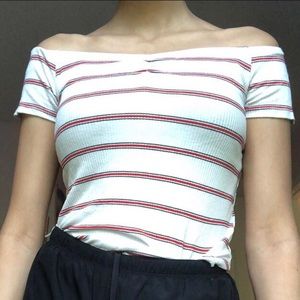 striped red white and navy tuck in tee